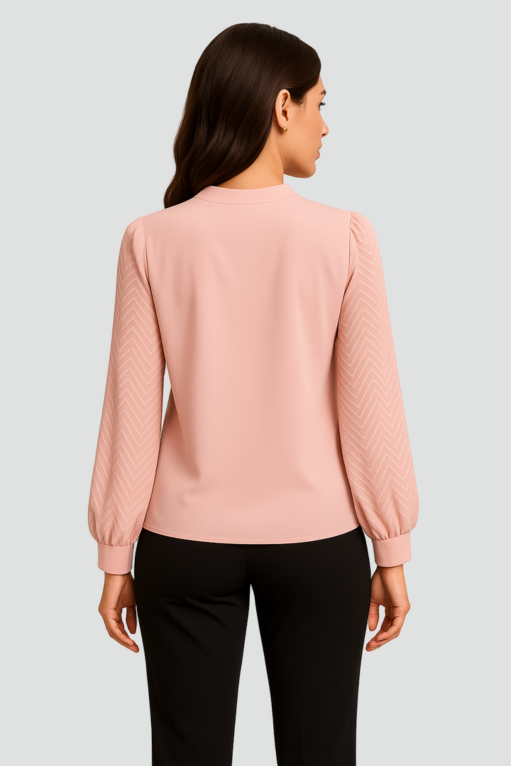 Bluzka z dekoltem v i długim rękawem z lekkiego szyfonu elegancka