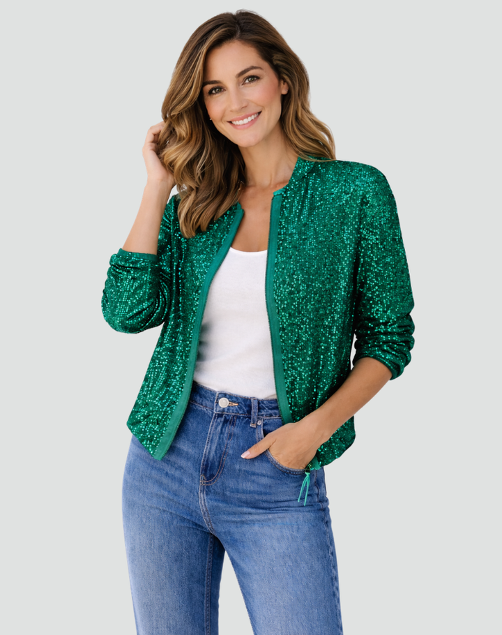 Shiny sequin bomber jacket with zipper in party style