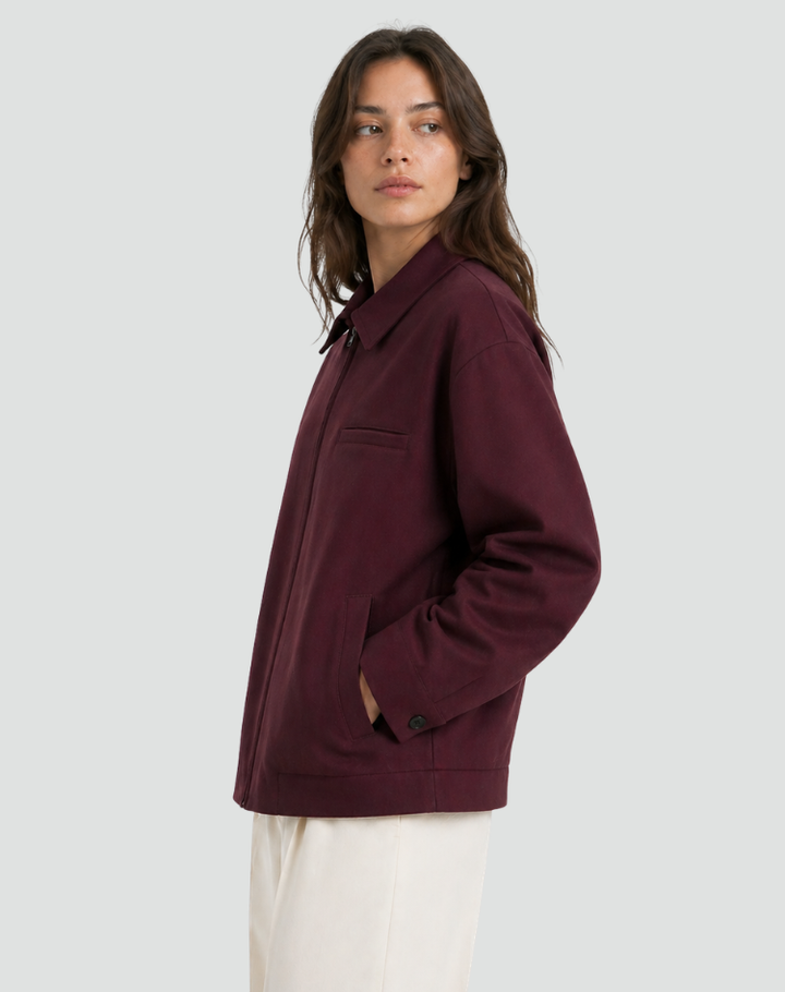 Women's bomber jacket with collar, zipper, and pockets