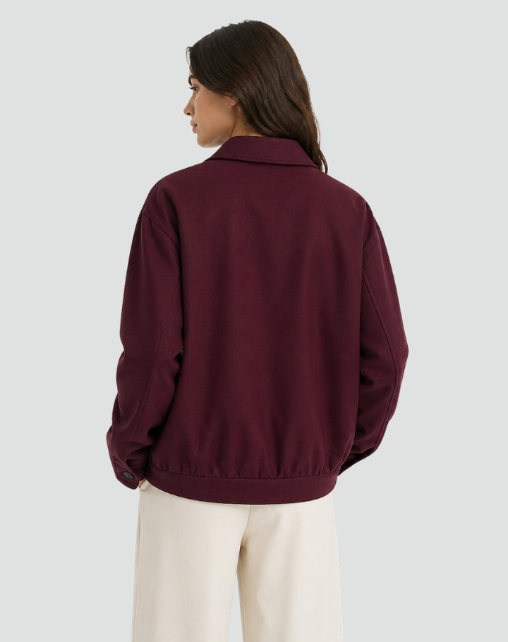 Women's bomber jacket with collar, zipper, and pockets