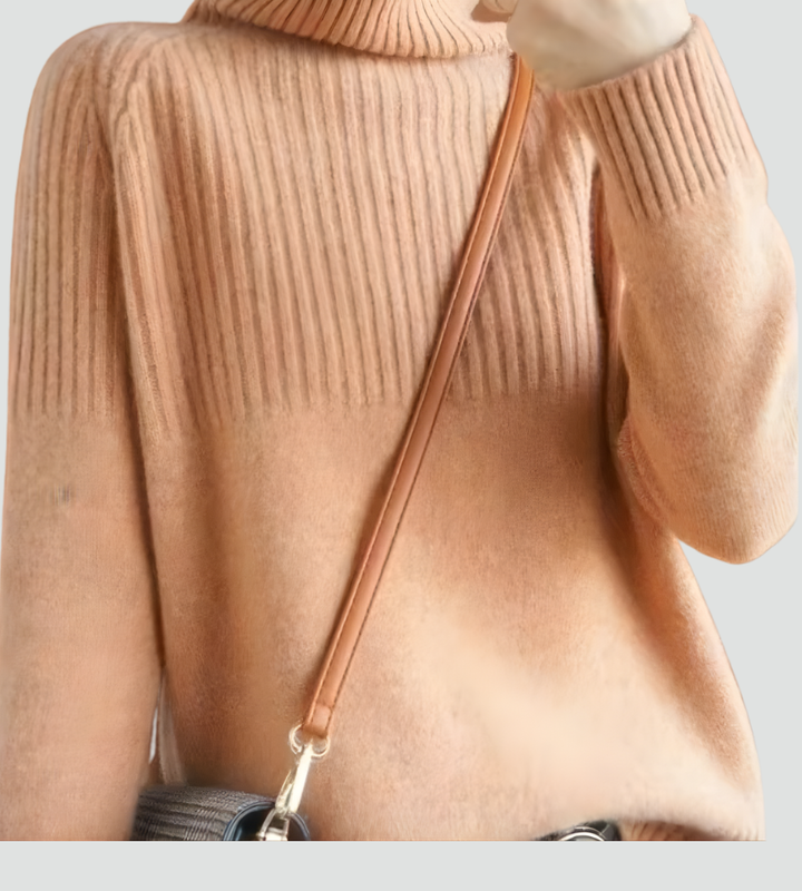 Ciepły prążkowany golf damski oversize sweter zimowy