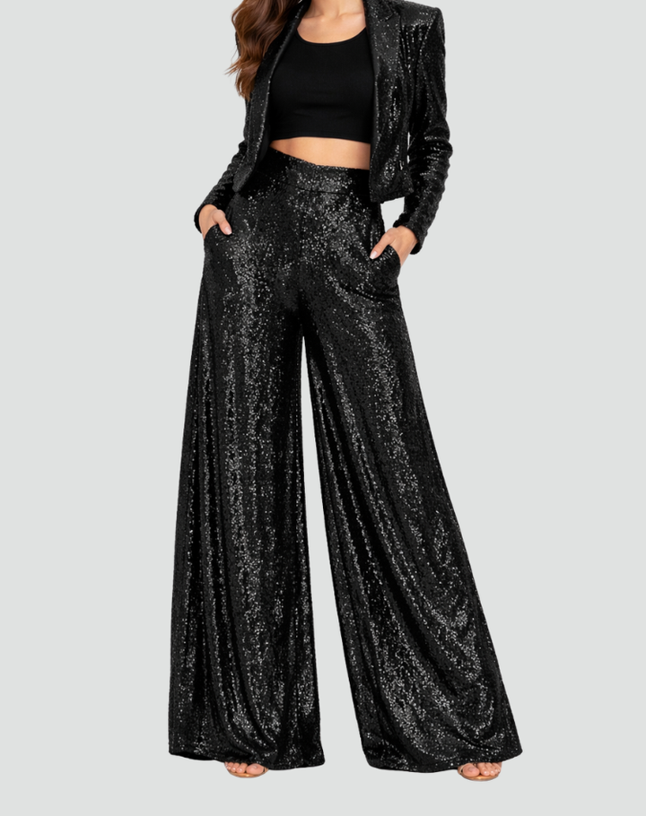 Brocade pants with very wide legs and a high waist
