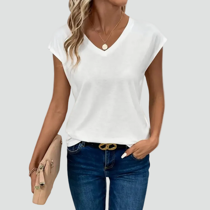 Women's V-neck loose T-shirt with cap sleeves
