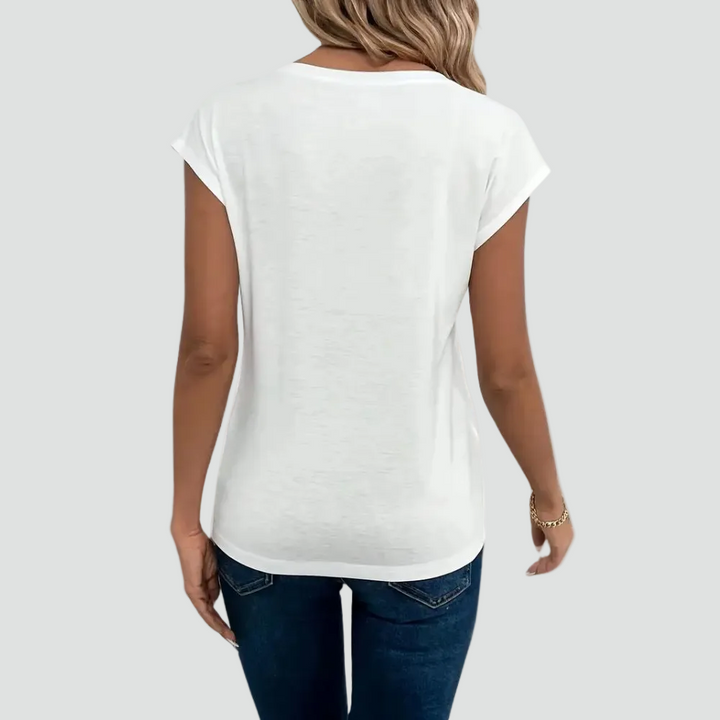 Women's V-neck loose T-shirt with cap sleeves