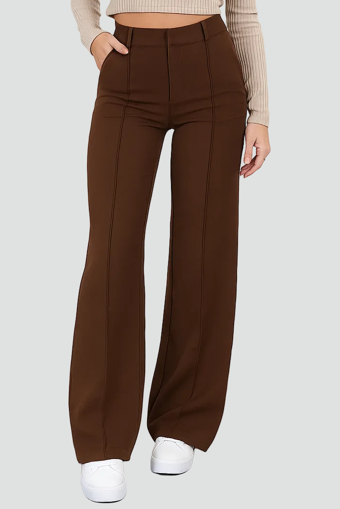 Eleganckie spodnie damskie z wysokim stanem i prostą nogawką