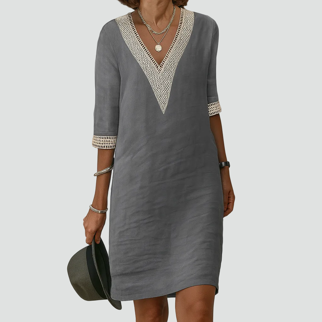Zomerse midi-jurk boho met V-hals en kanten afwerking