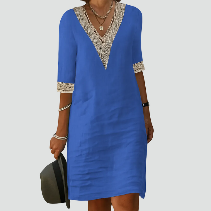 Zomerse midi-jurk boho met V-hals en kanten afwerking