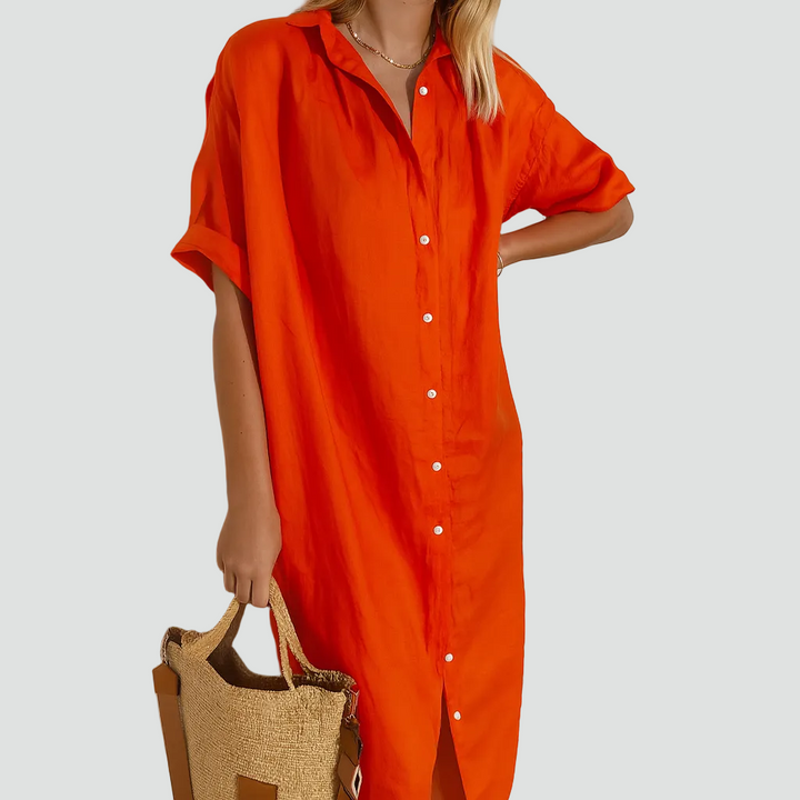 Midi overhemdjurk voor de zomer, oversized met korte mouwen en knopen
