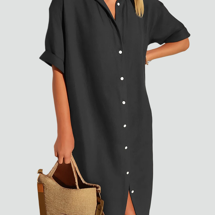 Midi overhemdjurk voor de zomer, oversized met korte mouwen en knopen