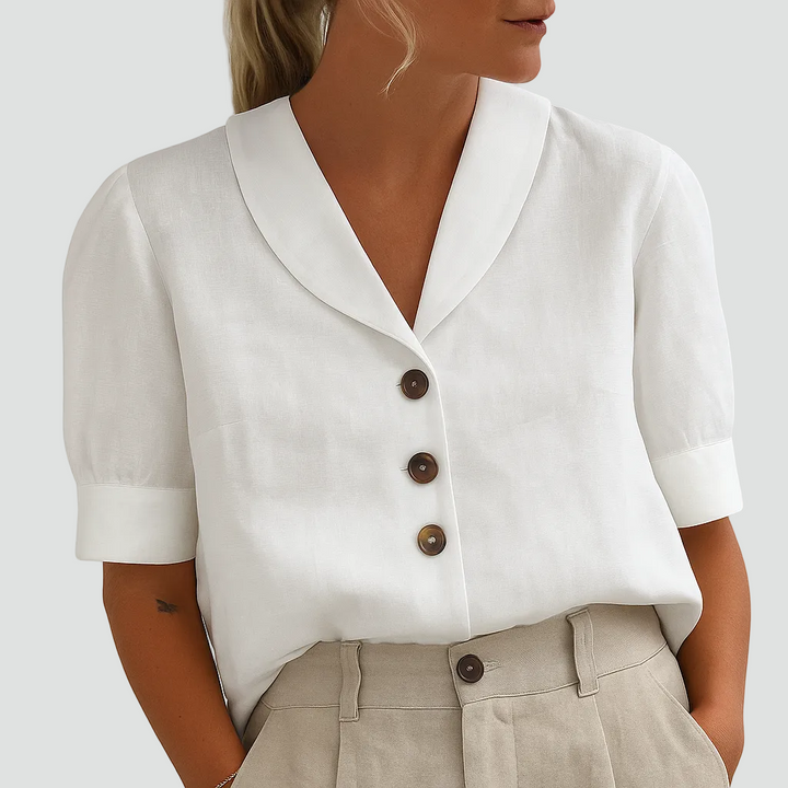Elegant women's blouse with collar and buttons short sleeves