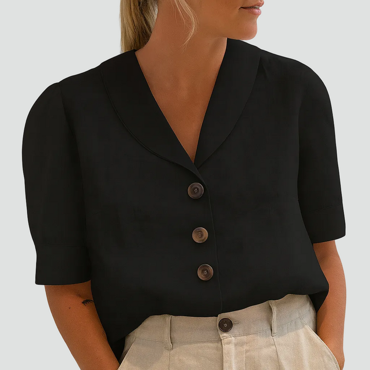 Elegant women's blouse with collar and buttons short sleeves