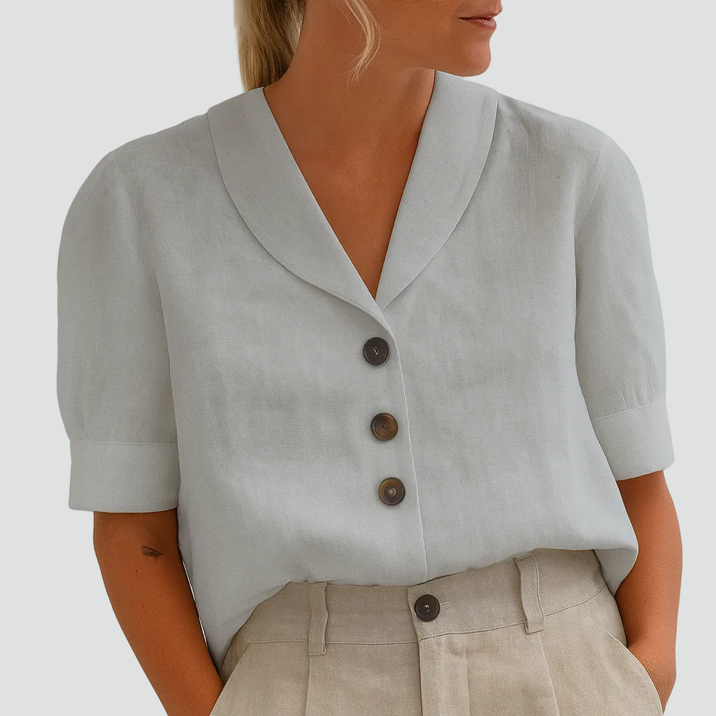 Elegant women's blouse with collar and buttons short sleeves