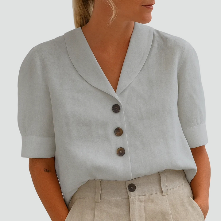 Elegant women's blouse with collar and buttons short sleeves