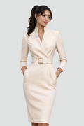 Elegant midi cocktail dress with belt and 3/4 sleeve for the office