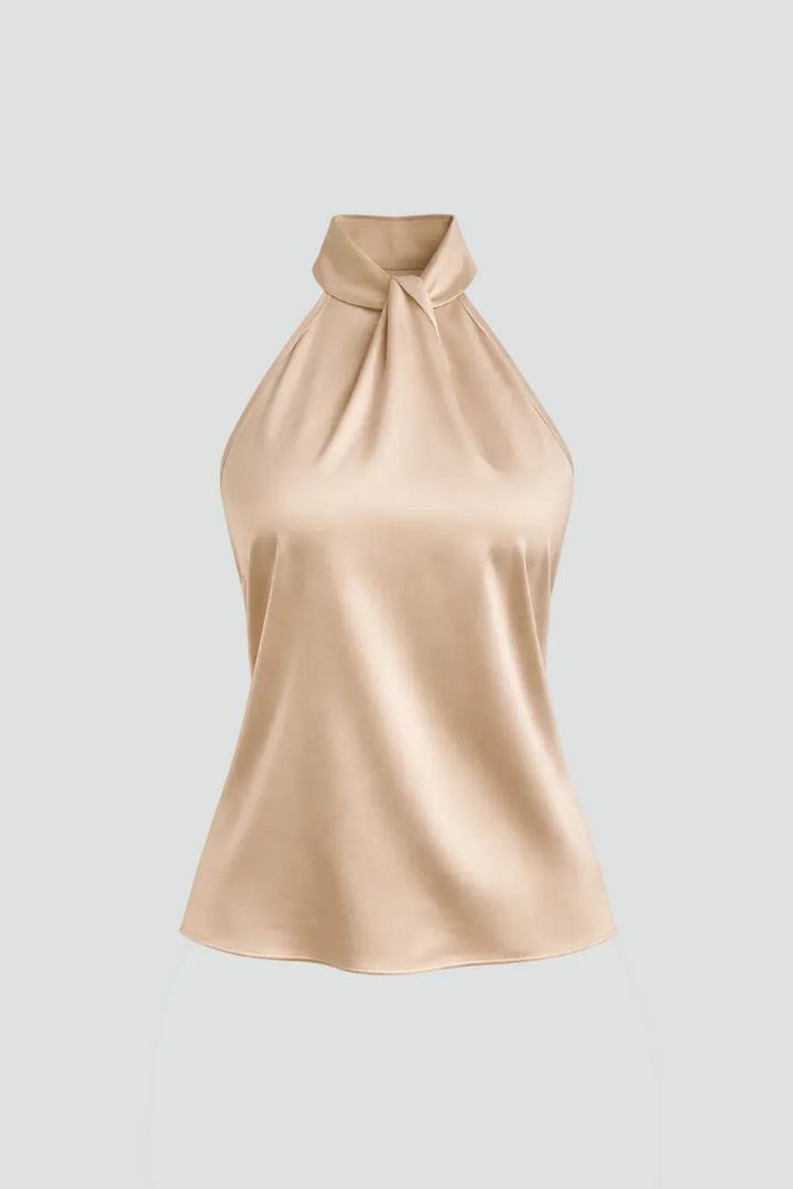Elegant satin-look halter top tied at the neck