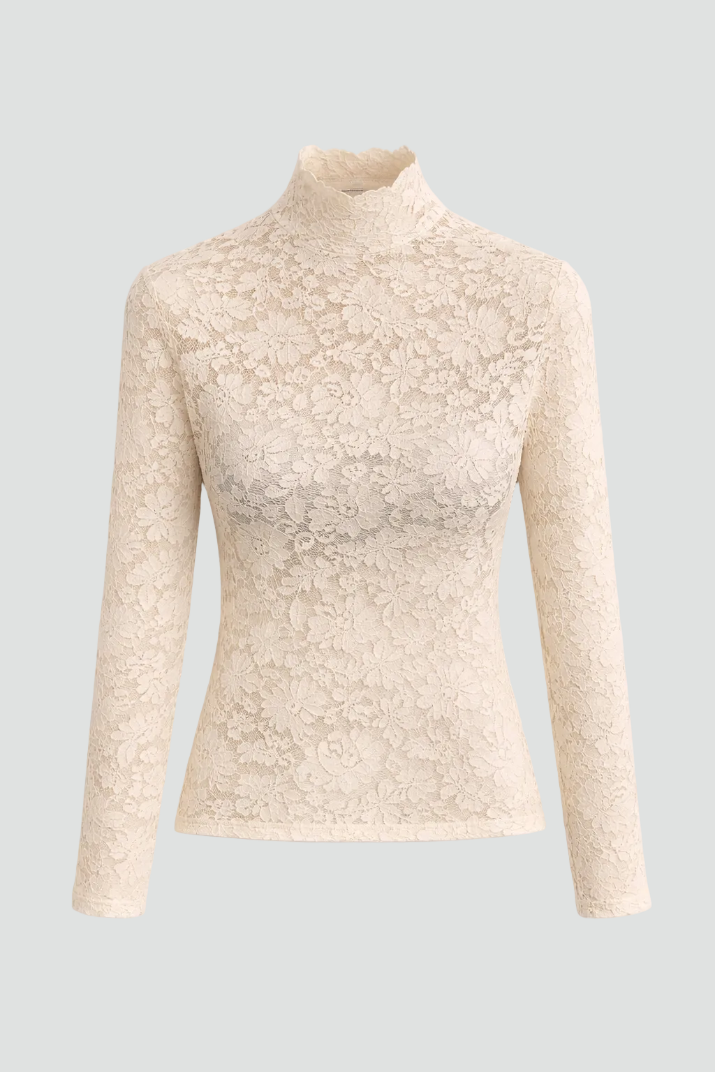 Elegant women's lace blouse with turtleneck and long sleeves