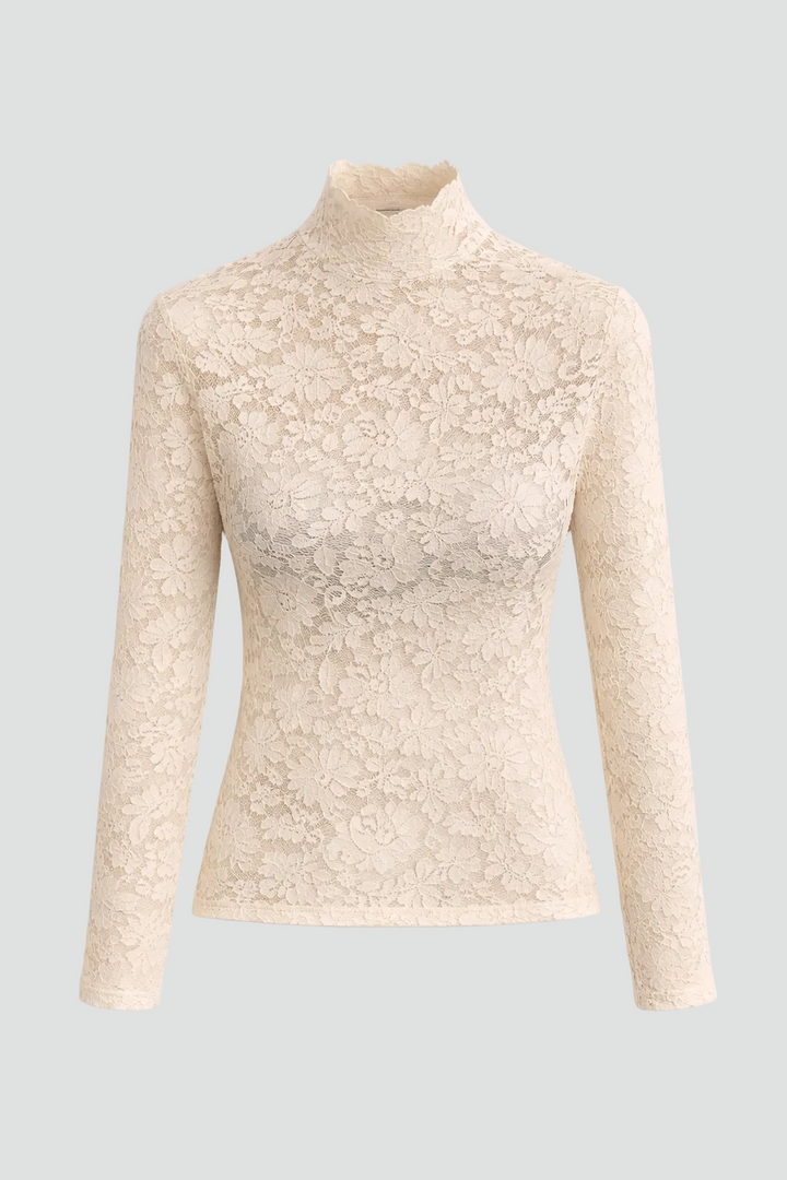 Elegant women's lace blouse with turtleneck and long sleeves