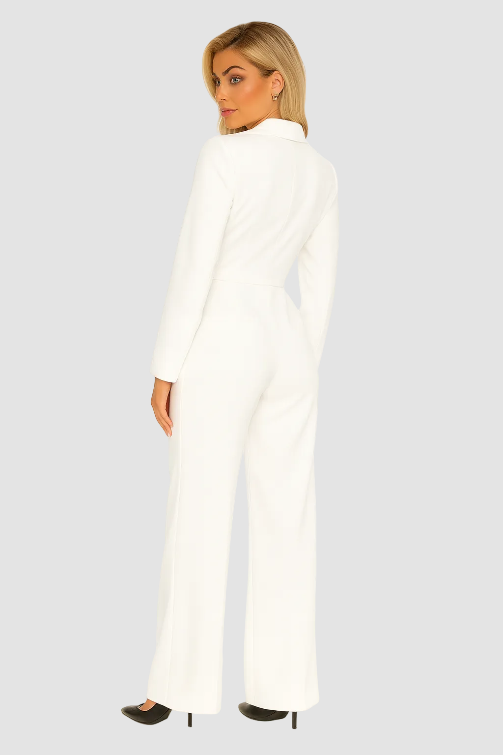 Elegancki damski kombinezon garniturowy z szerokimi nogawkami