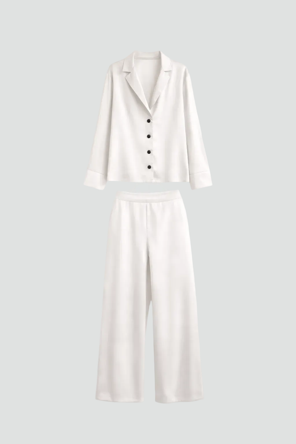 Women's satin-look pajama set with button-up shirt and pants