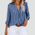 Women's striped shirt blouse with long sleeves and V-neck