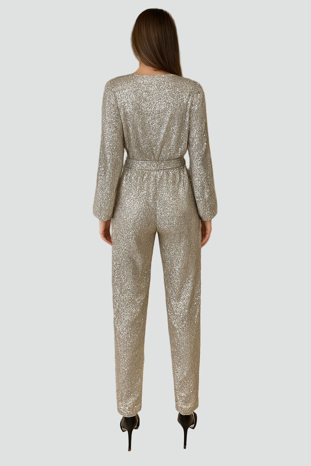 Glittery women's party jumpsuit with belt