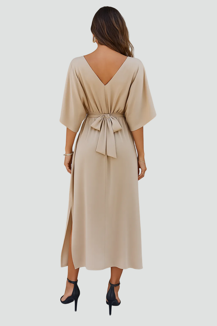 Elegant women's maxi wrap dress with belt for weddings