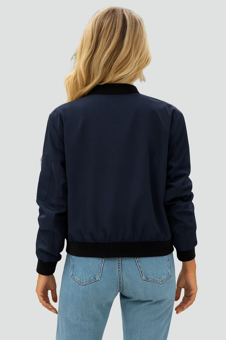 Women's lightweight bomber jacket with zipper and sleeve pocket