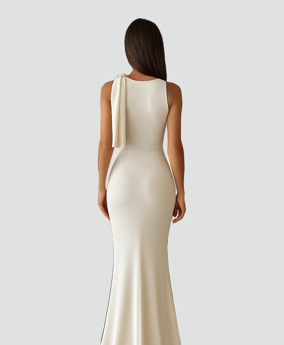 Elegancka sukienka wieczorowa damska z kokardą