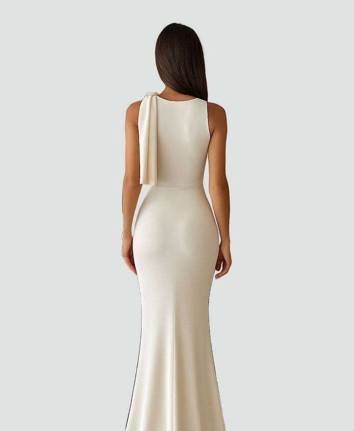 Elegancka sukienka wieczorowa damska z kokardą