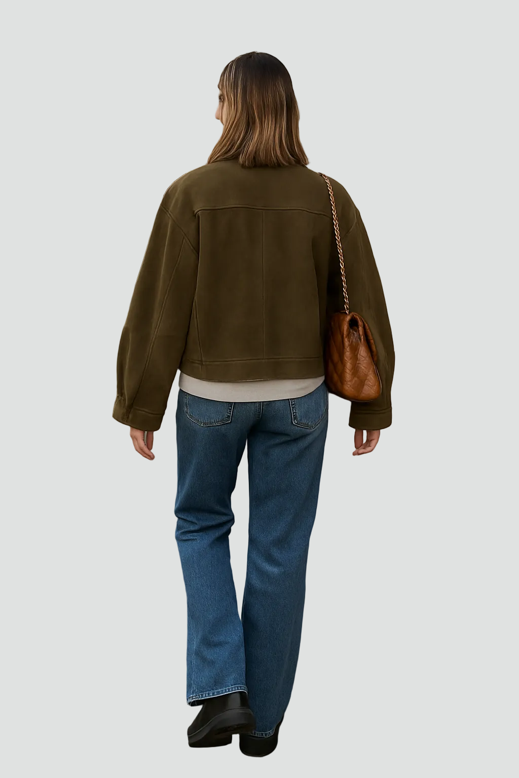 Women's oversized suede bomber jacket with zipper for everyday wear