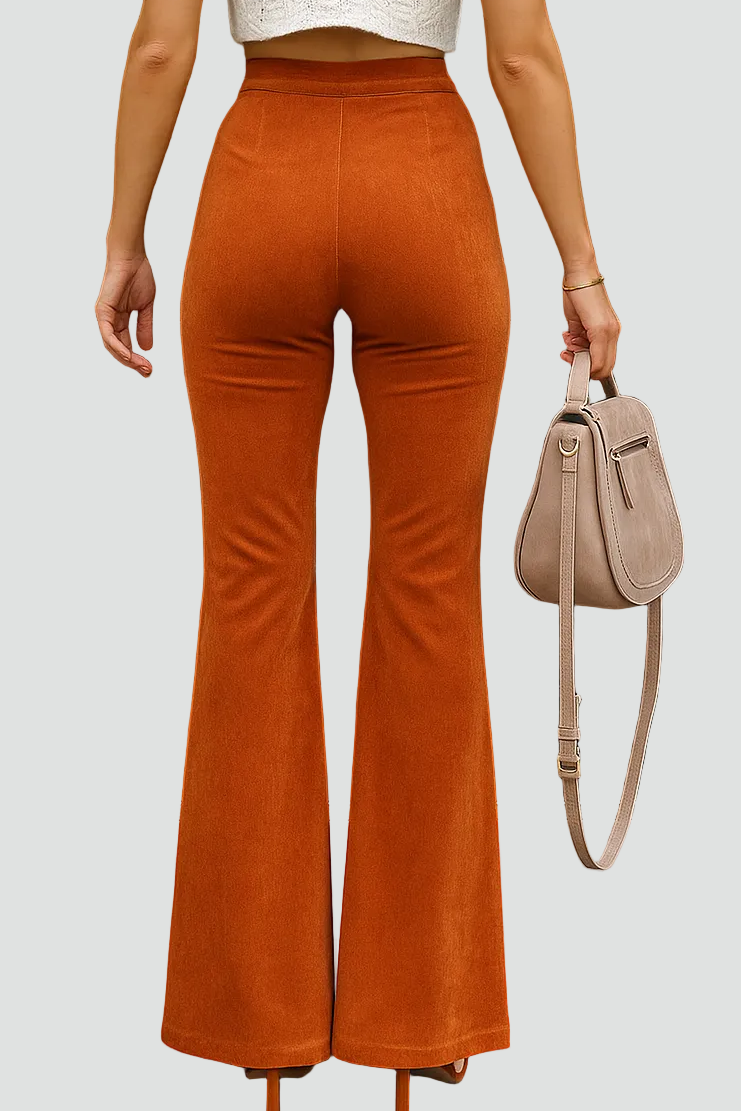 Sztruksowe damskie spodnie dzwony z wysokim stanem