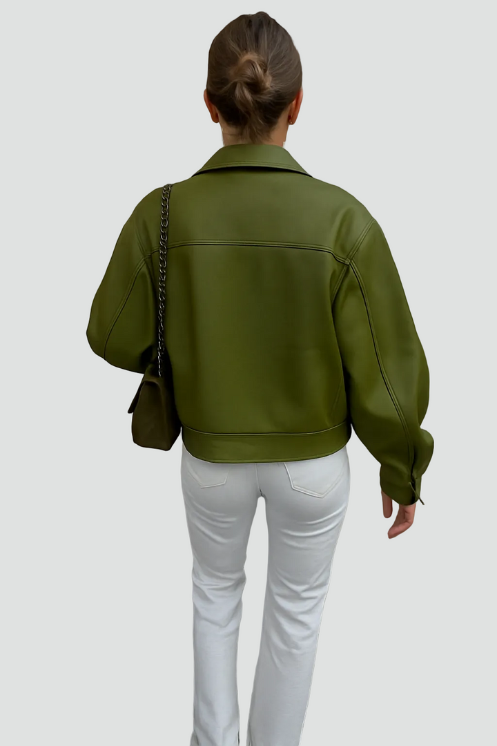 Women's oversized leather shirt jacket with collar for everyday wear