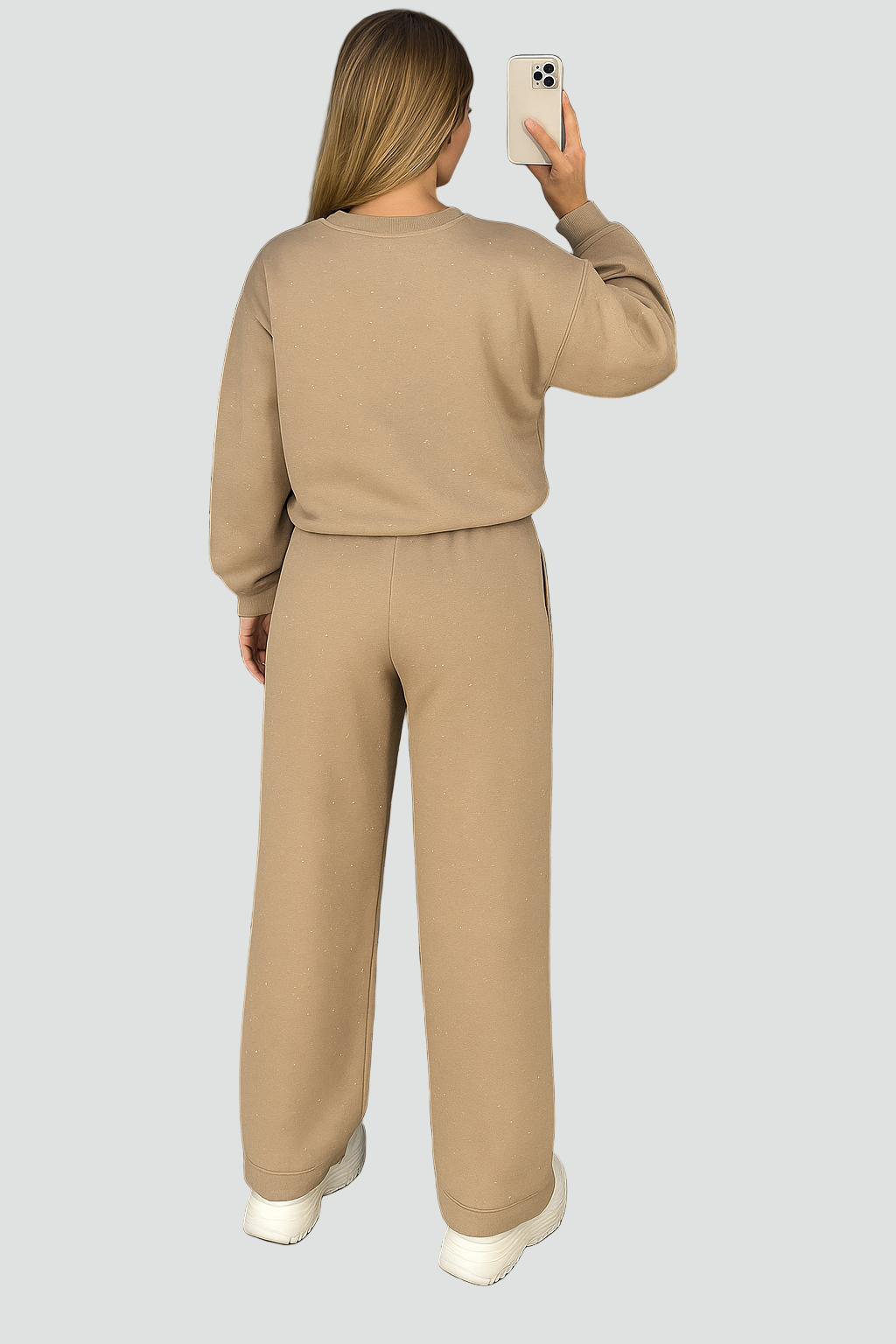 Brokatowy dresowy komplet damski oversize z szerokimi nogawkami