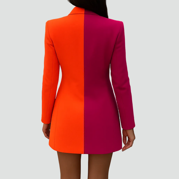 Dwukolorowa sukienka mini blazer na imprezę dopasowana elegancka