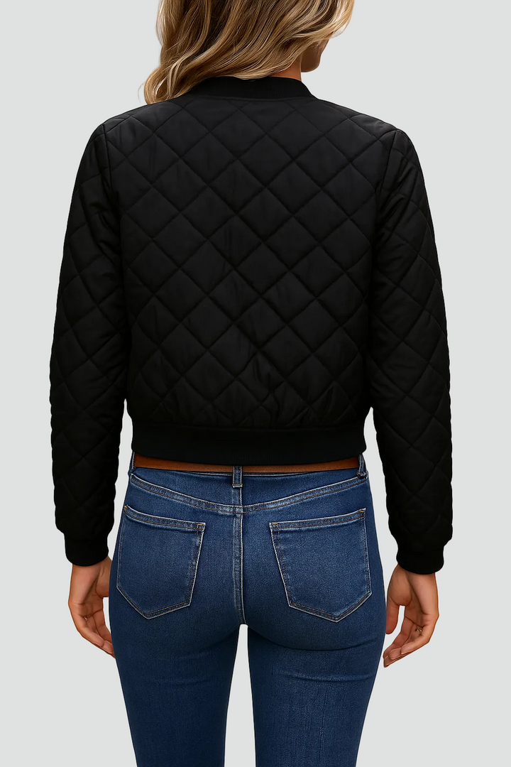 Quilted women's bomber jacket with zipper and cuffs