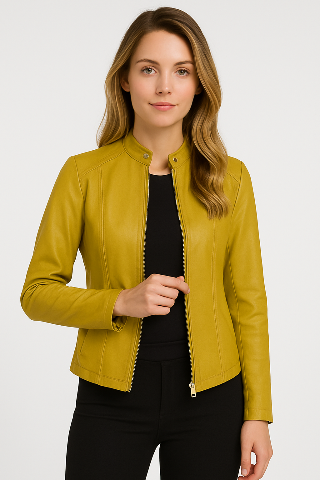 Krótka damska kurtka z ekoskóry na zamek