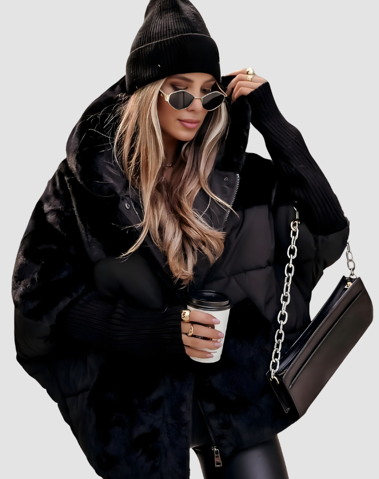 Ciepła pikowana damska kurtka zimowa z kapturem i teddy