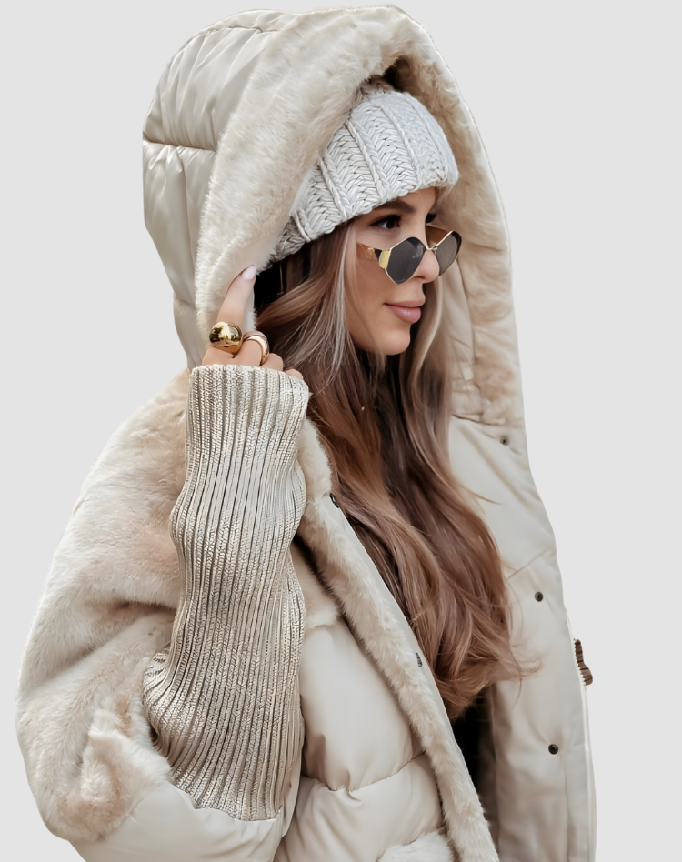 Ciepła pikowana damska kurtka zimowa z kapturem i teddy
