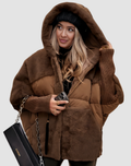 Veste d'hiver matelassée chaude pour femme avec capuche et doublure en peluche
