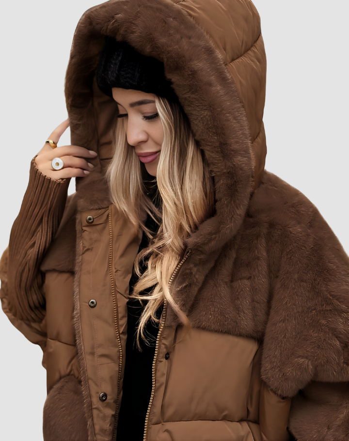 Ciepła pikowana damska kurtka zimowa z kapturem i teddy