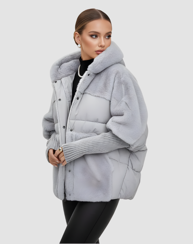 Ciepła pikowana damska kurtka zimowa z kapturem i teddy
