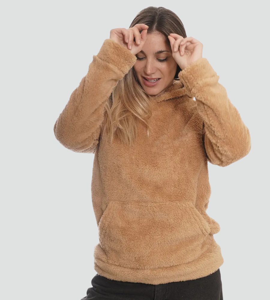 Ciepła pluszowa bluza damska z kapturem kangurka