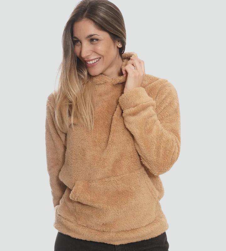 Ciepła pluszowa bluza damska z kapturem kangurka