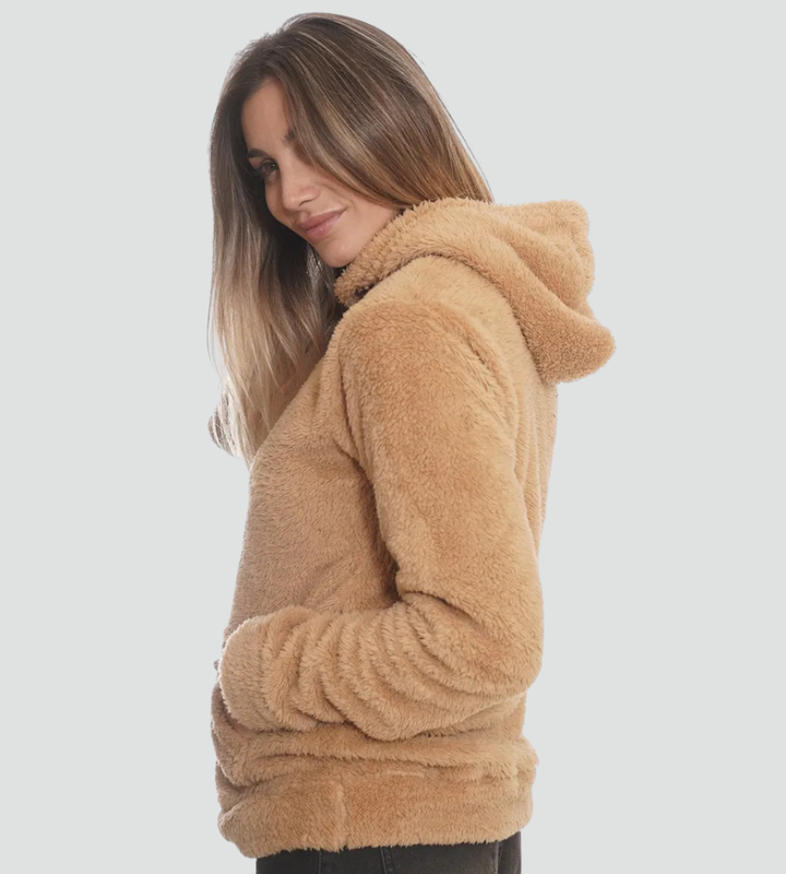 Ciepła pluszowa bluza damska z kapturem kangurka