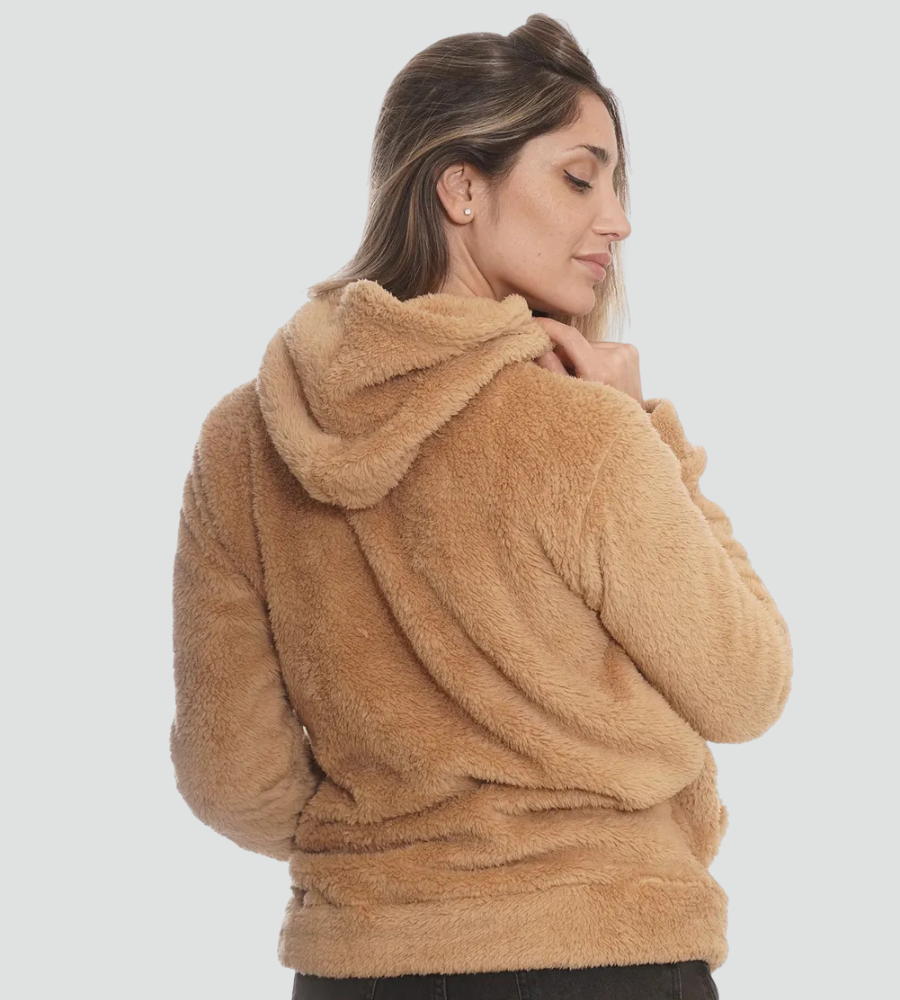 Ciepła pluszowa bluza damska z kapturem kangurka