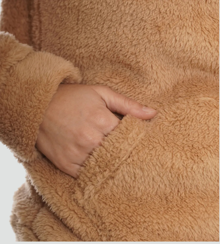 Ciepła pluszowa bluza damska z kapturem kangurka