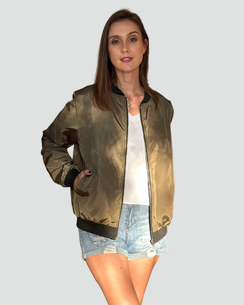 Women's bomber jacket with zipper and contrasting cuffs