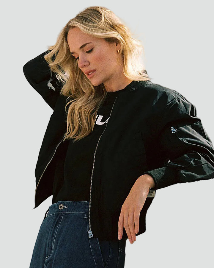 Women's bomber jacket with zipper and contrasting cuffs