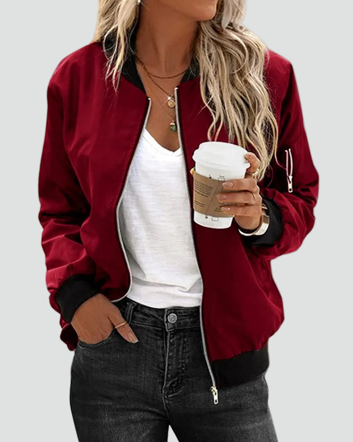 Women's bomber jacket with zipper and contrasting cuffs