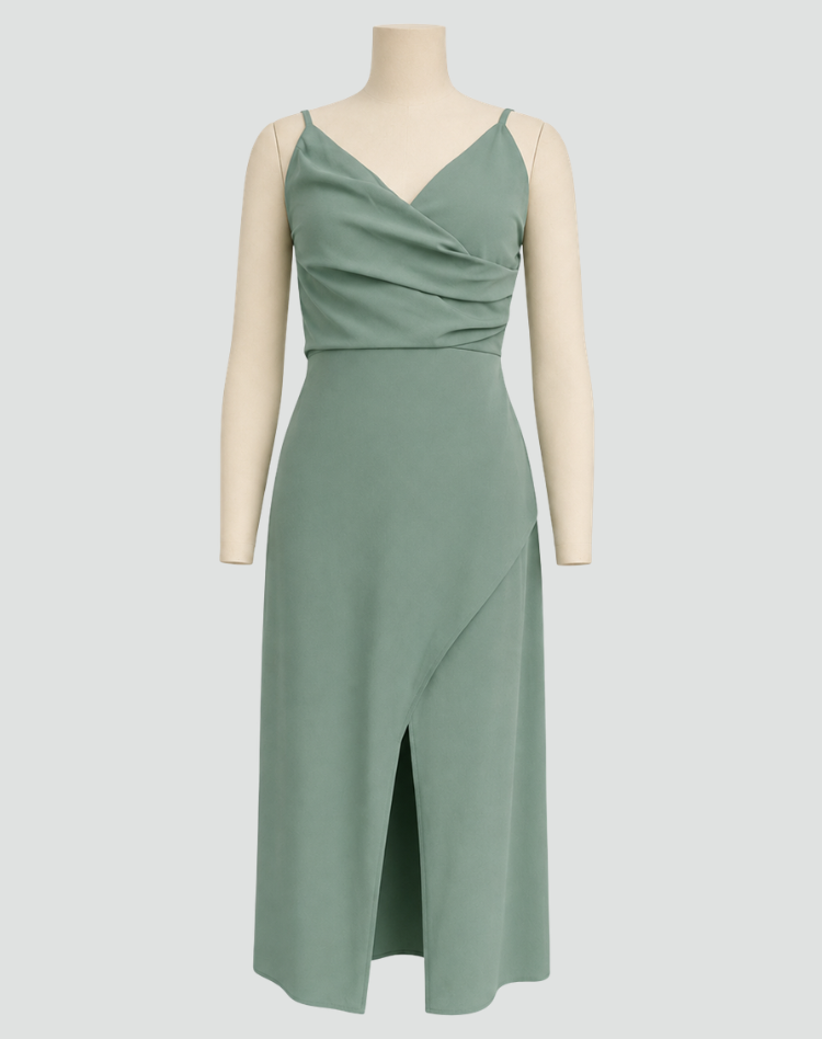 Satin cocktail dress with straps and slit
